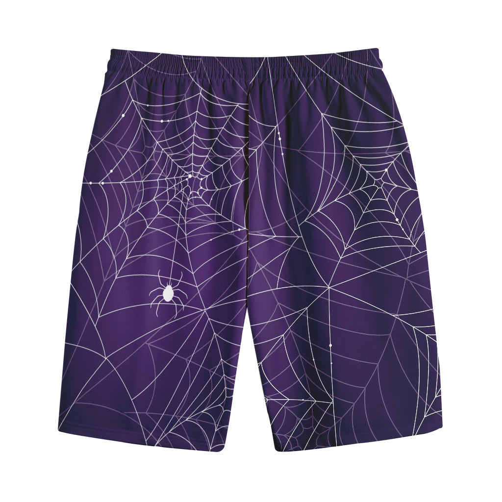 Purple Spider Web Pattern Print Cotton Shorts