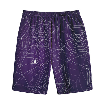 Purple Spider Web Pattern Print Cotton Shorts