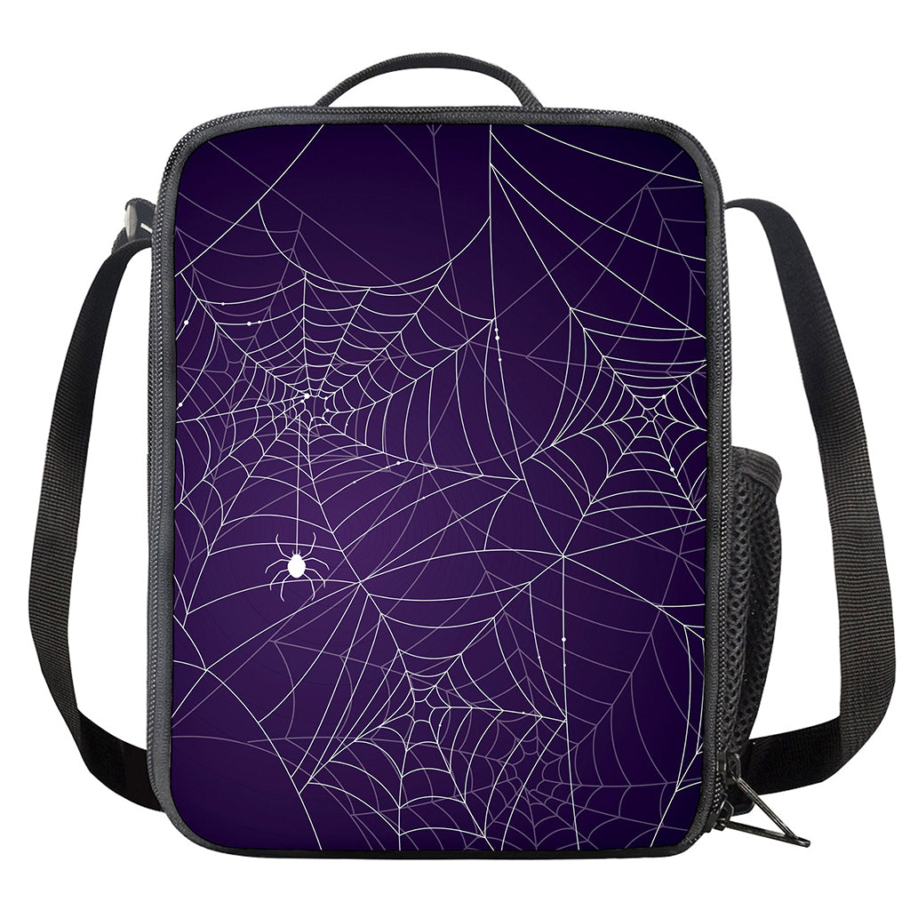 Purple Spider Web Pattern Print Crossbody Lunch Bag