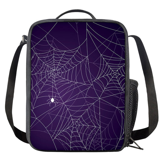 Purple Spider Web Pattern Print Crossbody Lunch Bag