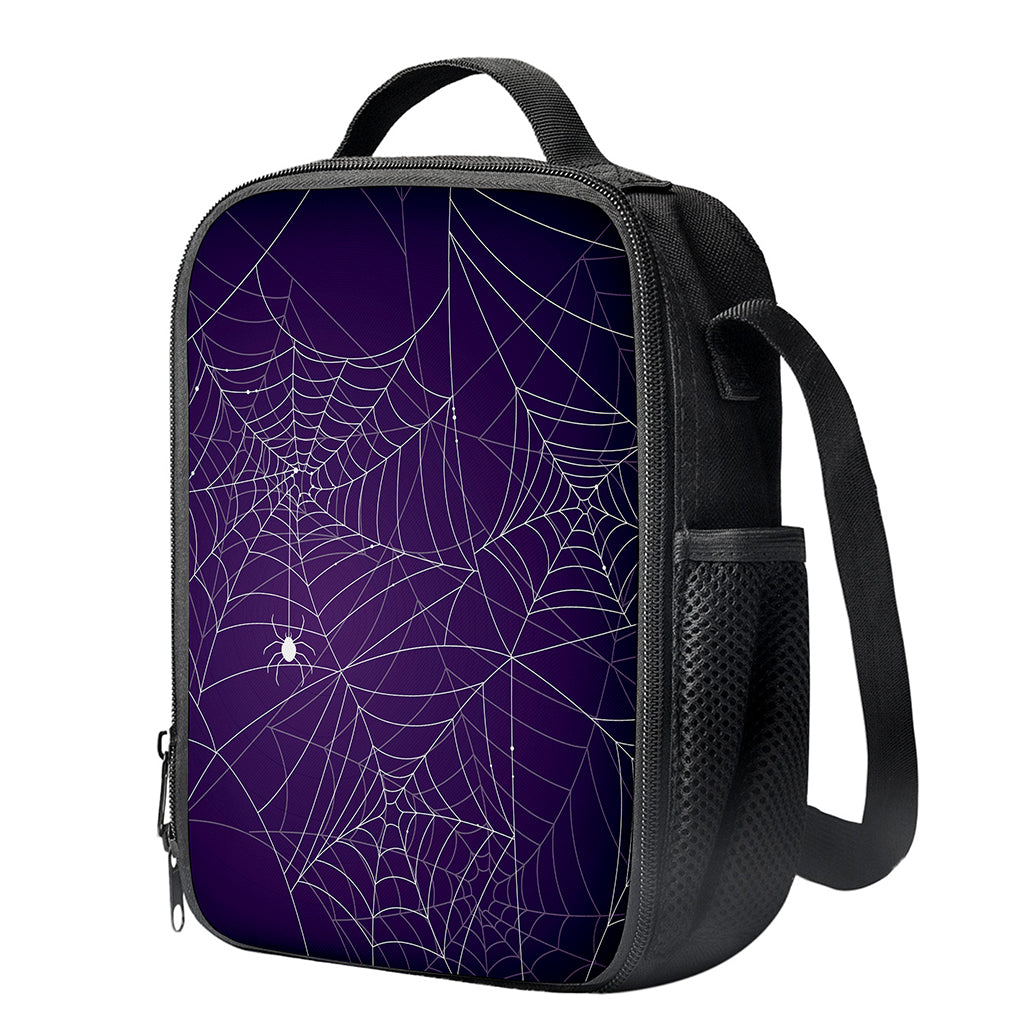 Purple Spider Web Pattern Print Crossbody Lunch Bag