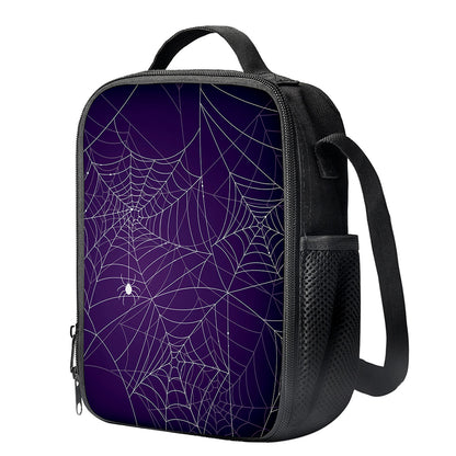 Purple Spider Web Pattern Print Crossbody Lunch Bag