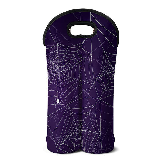Purple Spider Web Pattern Print Double Neoprene Wine Tote