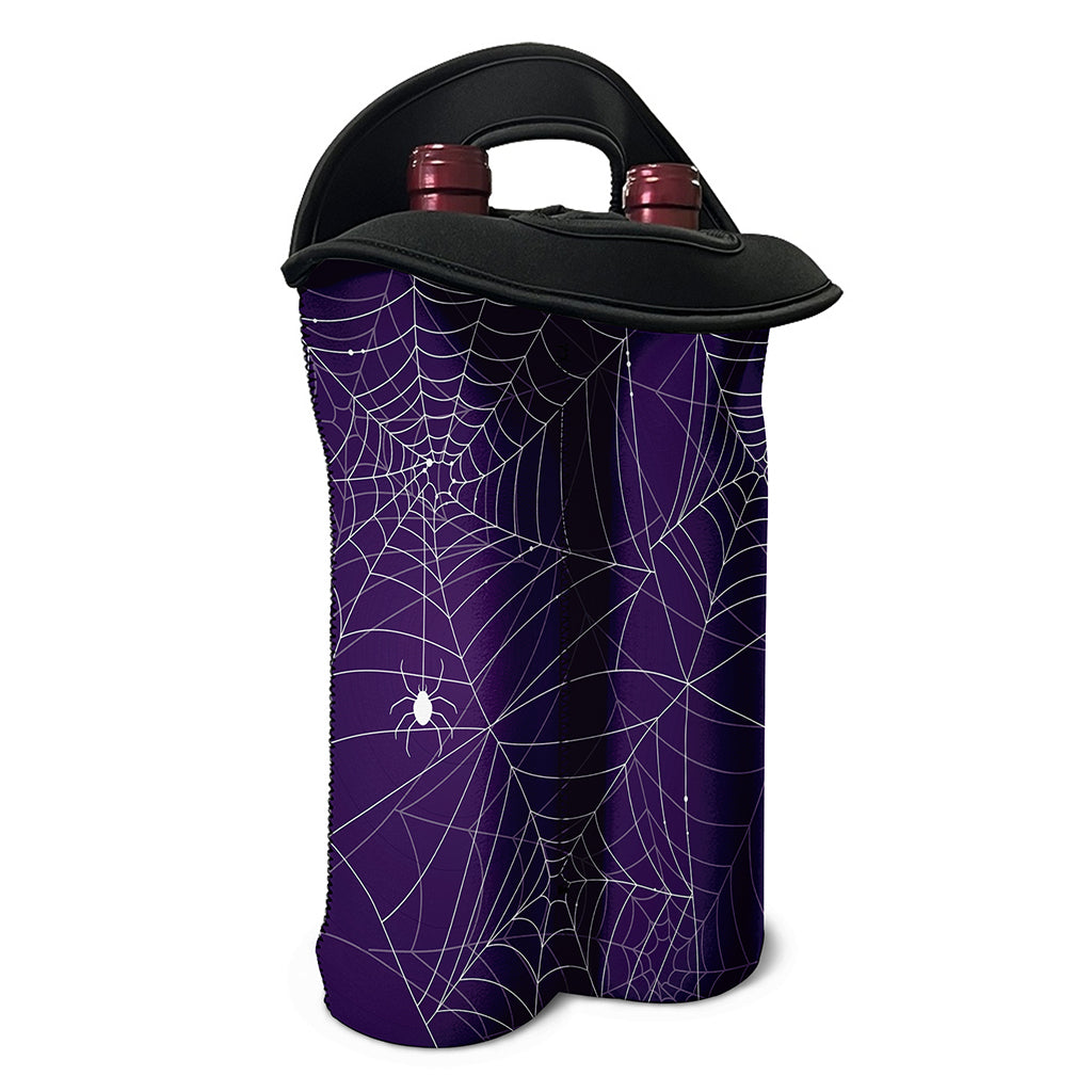 Purple Spider Web Pattern Print Double Neoprene Wine Tote