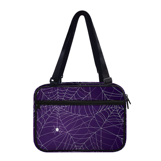 Purple Spider Web Pattern Print Double Strap Bible Bag