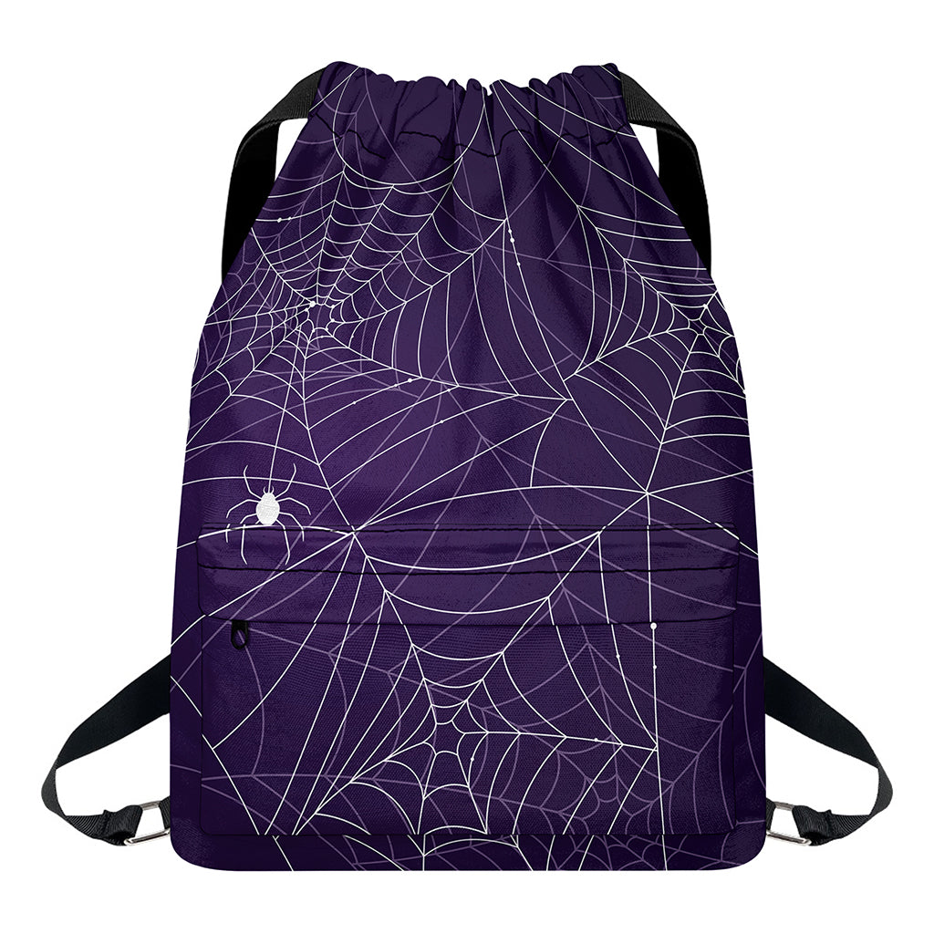 Purple Spider Web Pattern Print Drawstring Backpack