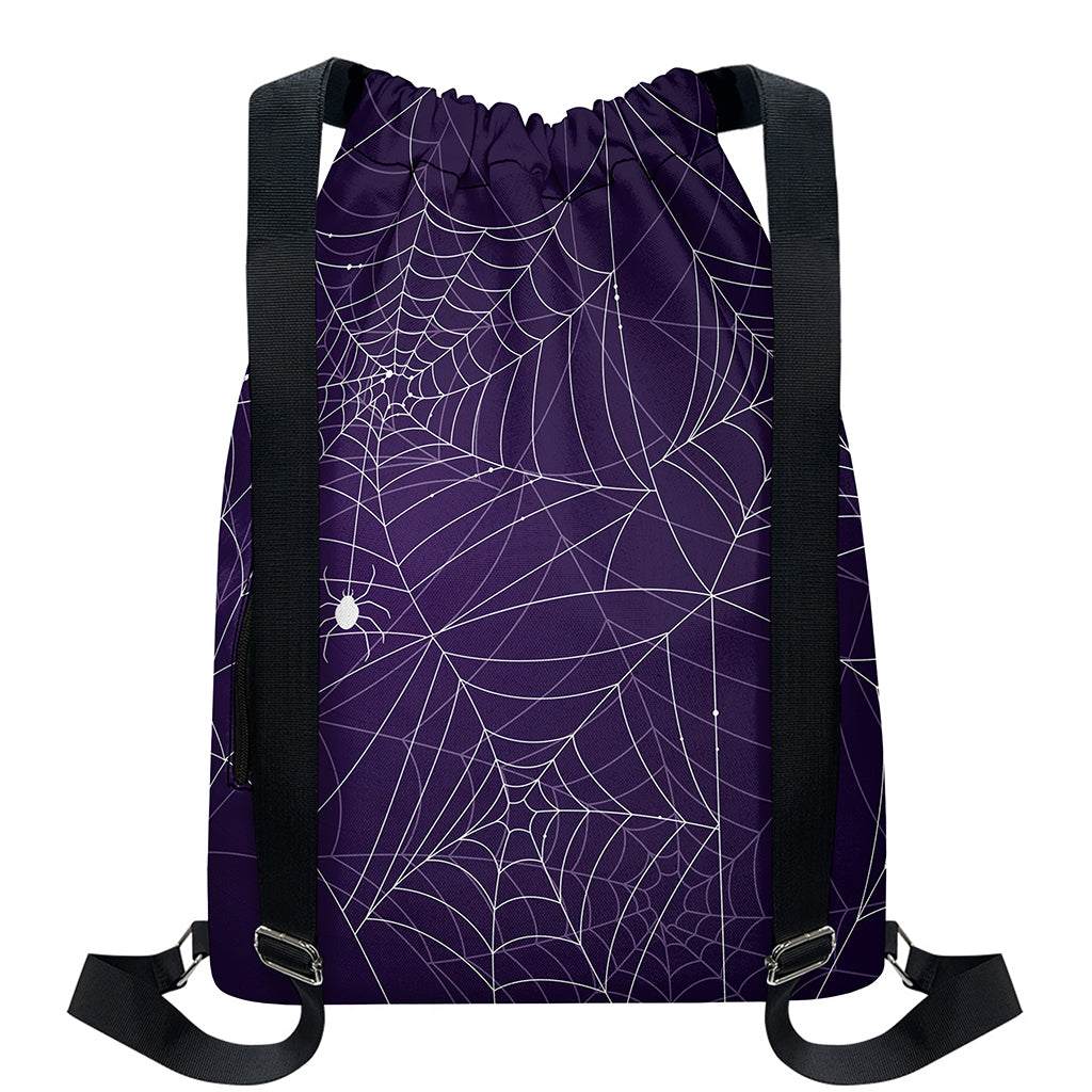 Purple Spider Web Pattern Print Drawstring Backpack
