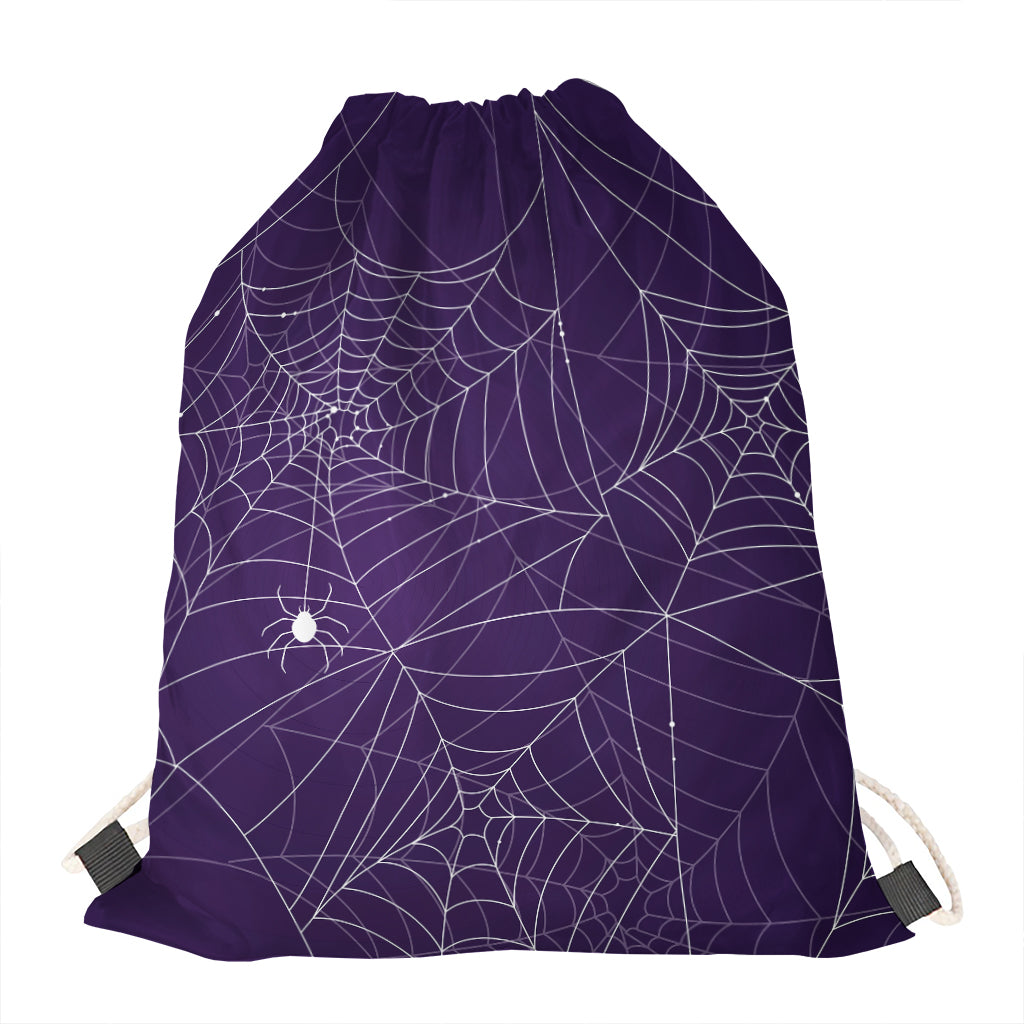 Purple Spider Web Pattern Print Drawstring Bag