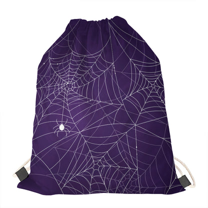 Purple Spider Web Pattern Print Drawstring Bag