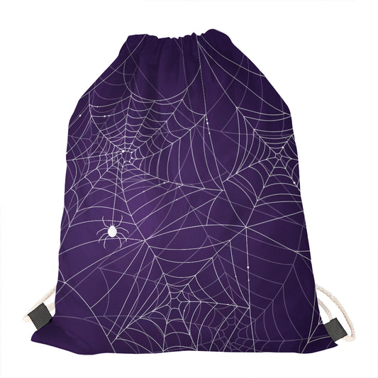 Purple Spider Web Pattern Print Drawstring Bag