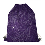 Purple Spider Web Pattern Print Drawstring Bag