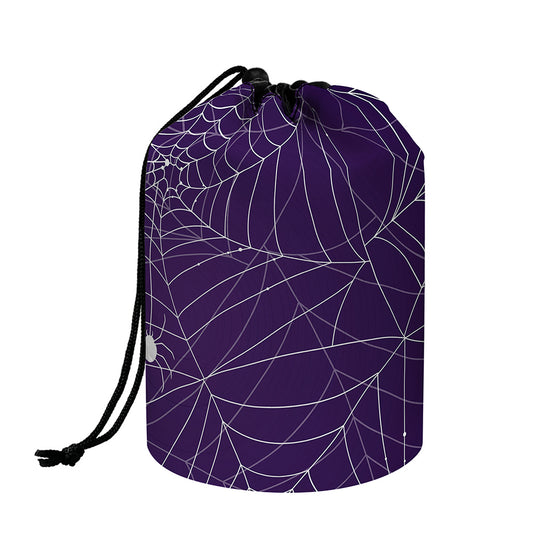 Purple Spider Web Pattern Print Drawstring Makeup Bag