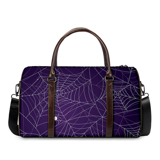 Purple Spider Web Pattern Print Duffle Bag