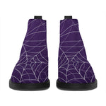 Purple Spider Web Pattern Print Flat Ankle Boots