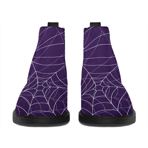 Purple Spider Web Pattern Print Flat Ankle Boots