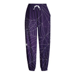 Purple Spider Web Pattern Print Fleece Lined Knit Pants