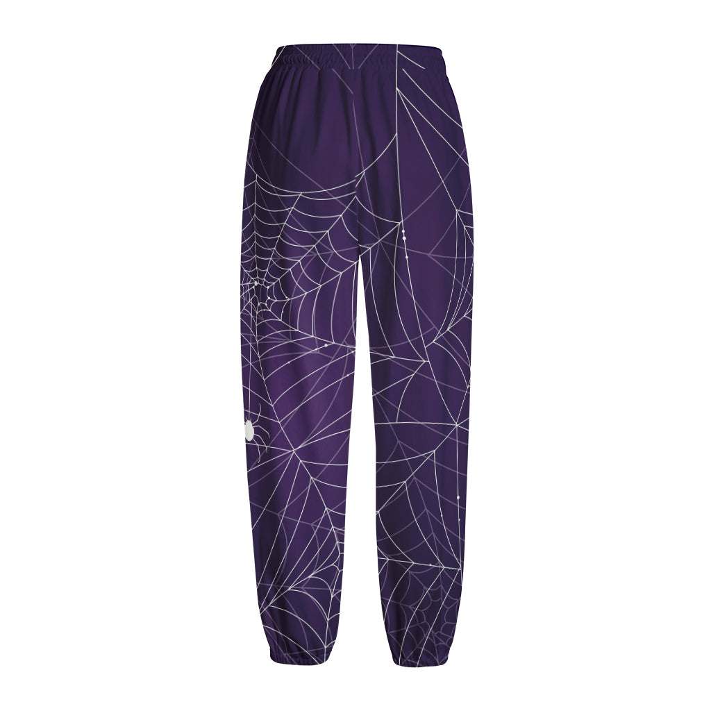 Purple Spider Web Pattern Print Fleece Lined Knit Pants