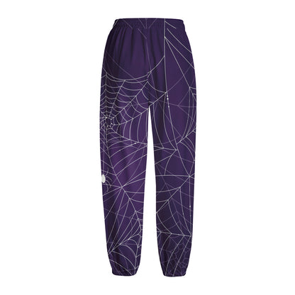 Purple Spider Web Pattern Print Fleece Lined Knit Pants