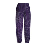Purple Spider Web Pattern Print Fleece Lined Knit Pants
