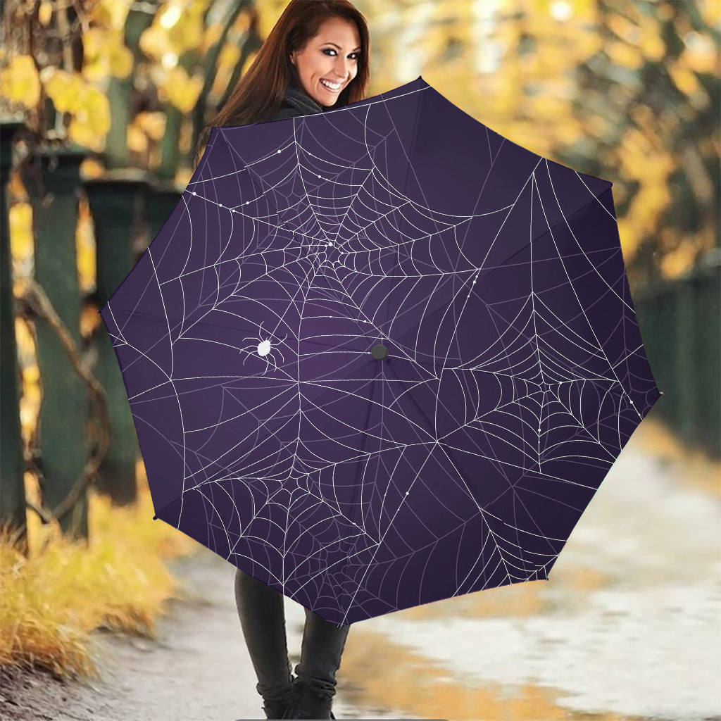 Purple Spider Web Pattern Print Foldable Umbrella