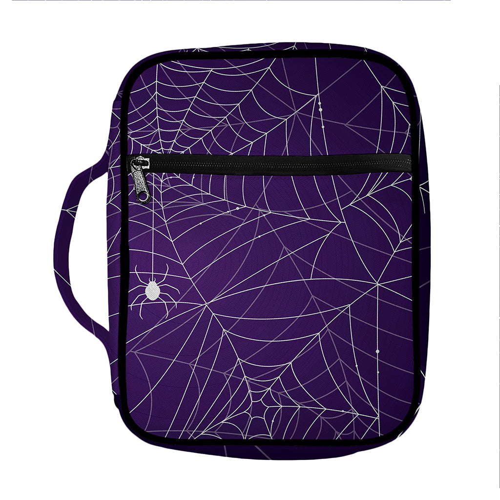 Purple Spider Web Pattern Print Front Pocket Bible Bag