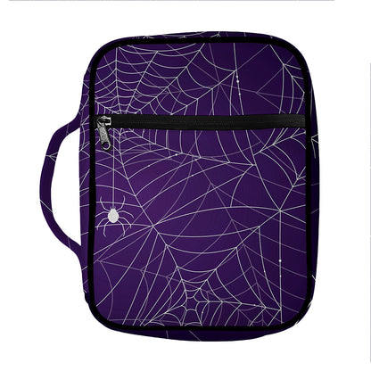 Purple Spider Web Pattern Print Front Pocket Bible Bag