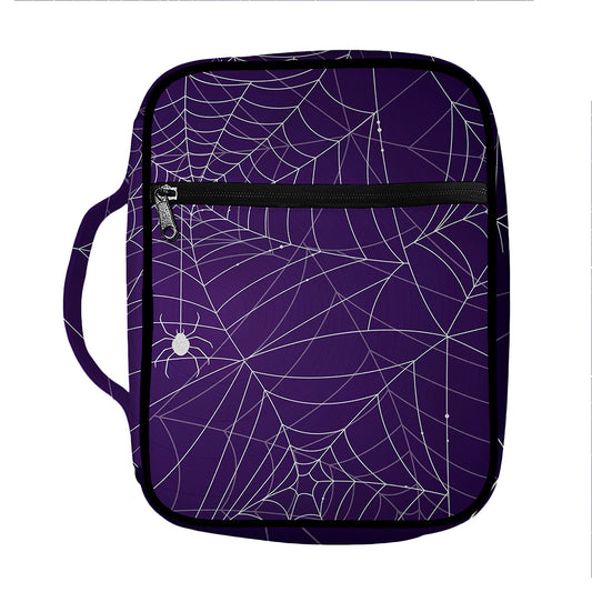 Purple Spider Web Pattern Print Front Pocket Bible Bag