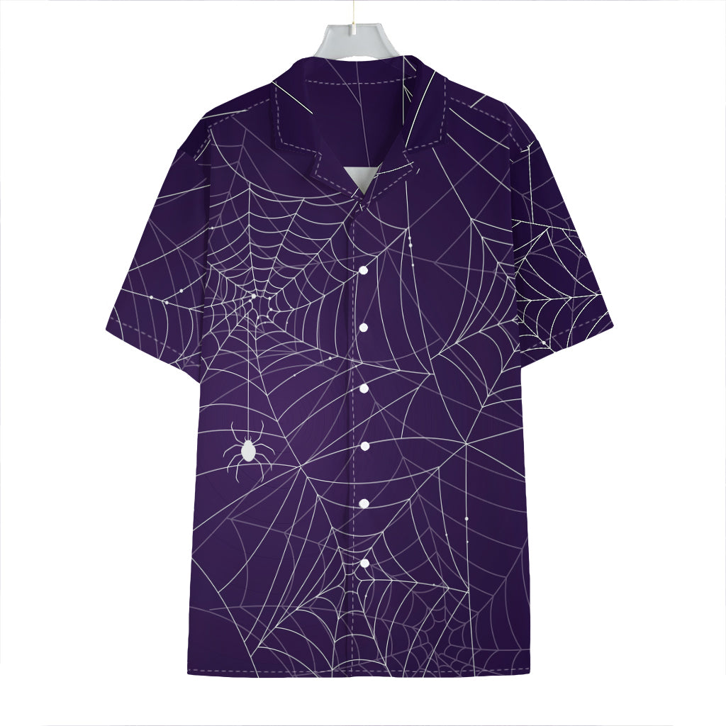 Purple Spider Web Pattern Print Hawaiian Shirt