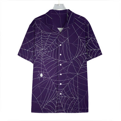Purple Spider Web Pattern Print Hawaiian Shirt