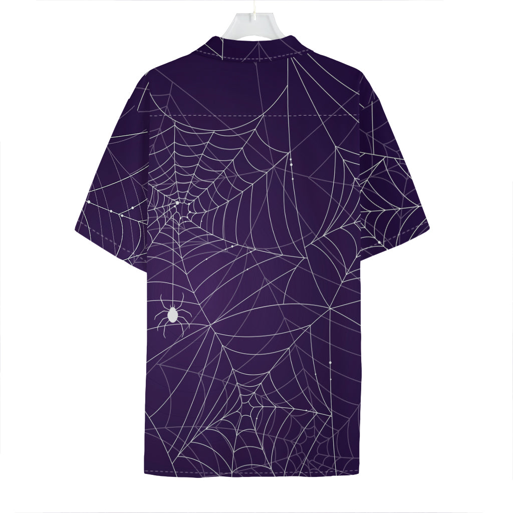 Purple Spider Web Pattern Print Hawaiian Shirt