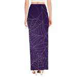 Purple Spider Web Pattern Print High Slit Maxi Skirt