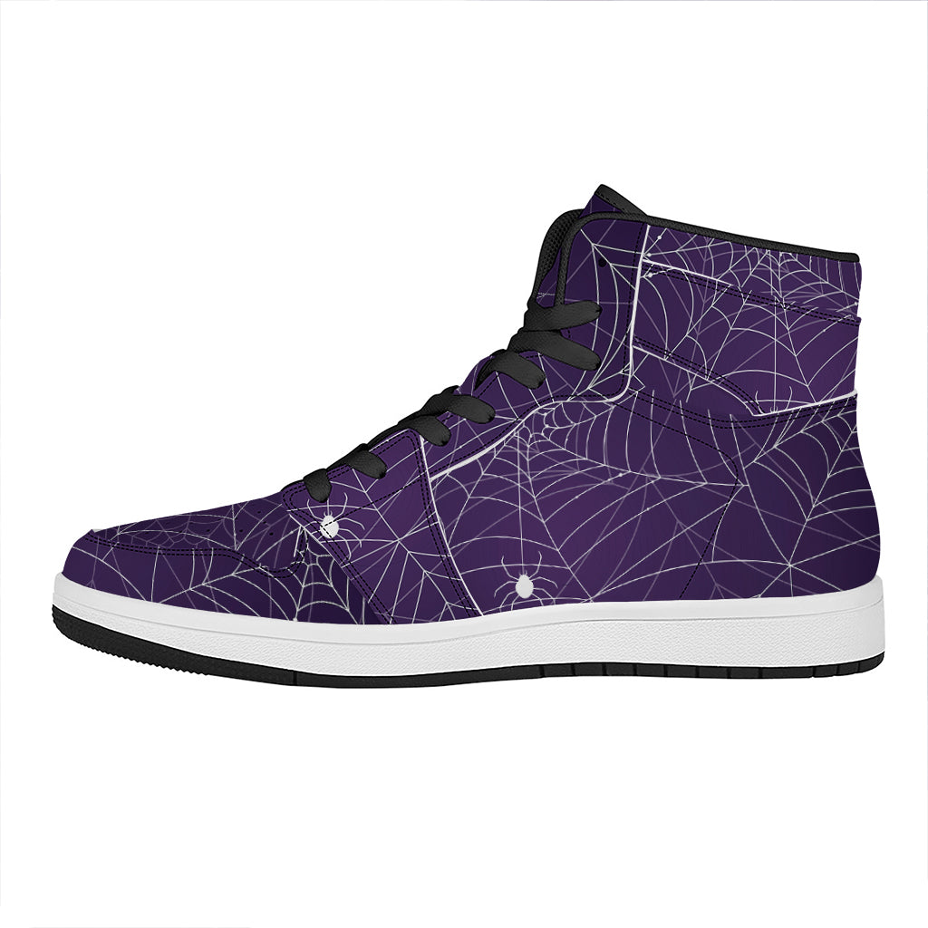 Purple Spider Web Pattern Print High Top Leather Sneakers