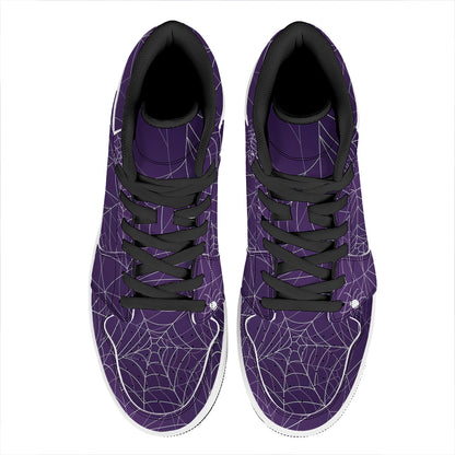 Purple Spider Web Pattern Print High Top Leather Sneakers