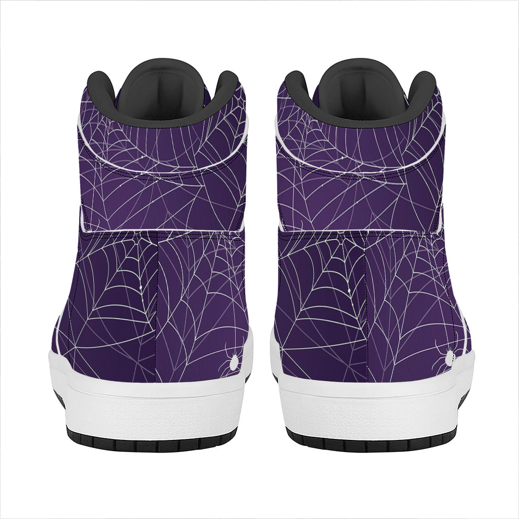 Purple Spider Web Pattern Print High Top Leather Sneakers