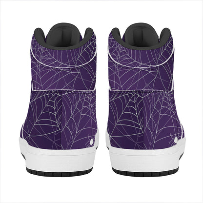 Purple Spider Web Pattern Print High Top Leather Sneakers