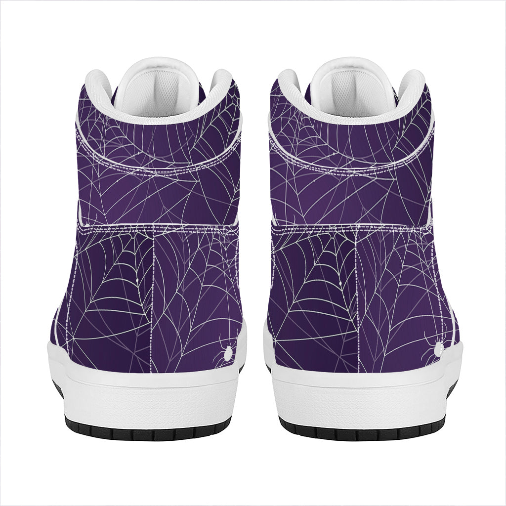 Purple Spider Web Pattern Print High Top Leather Sneakers