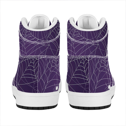 Purple Spider Web Pattern Print High Top Leather Sneakers