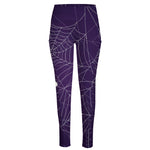 Purple Spider Web Pattern Print High-Waisted Pocket Leggings