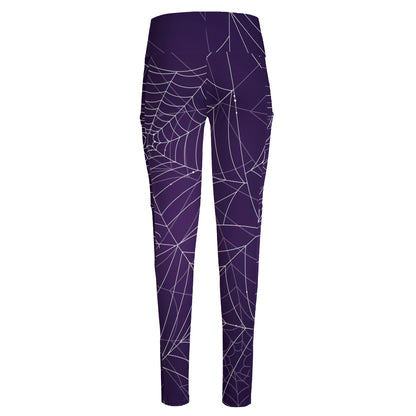 Purple Spider Web Pattern Print High-Waisted Pocket Leggings
