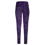 Purple Spider Web Pattern Print High-Waisted Pocket Leggings