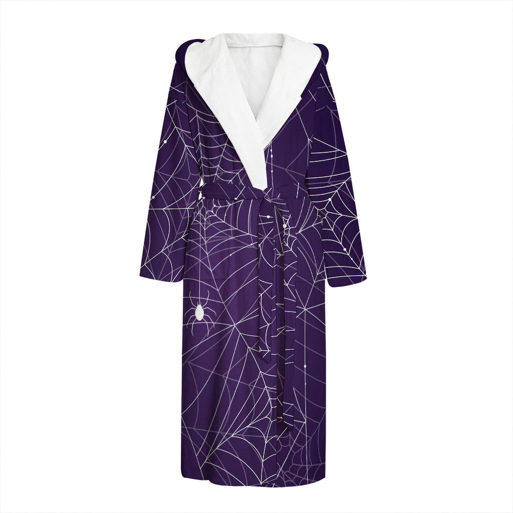 Purple Spider Web Pattern Print Hooded Bathrobe
