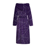 Purple Spider Web Pattern Print Hooded Bathrobe