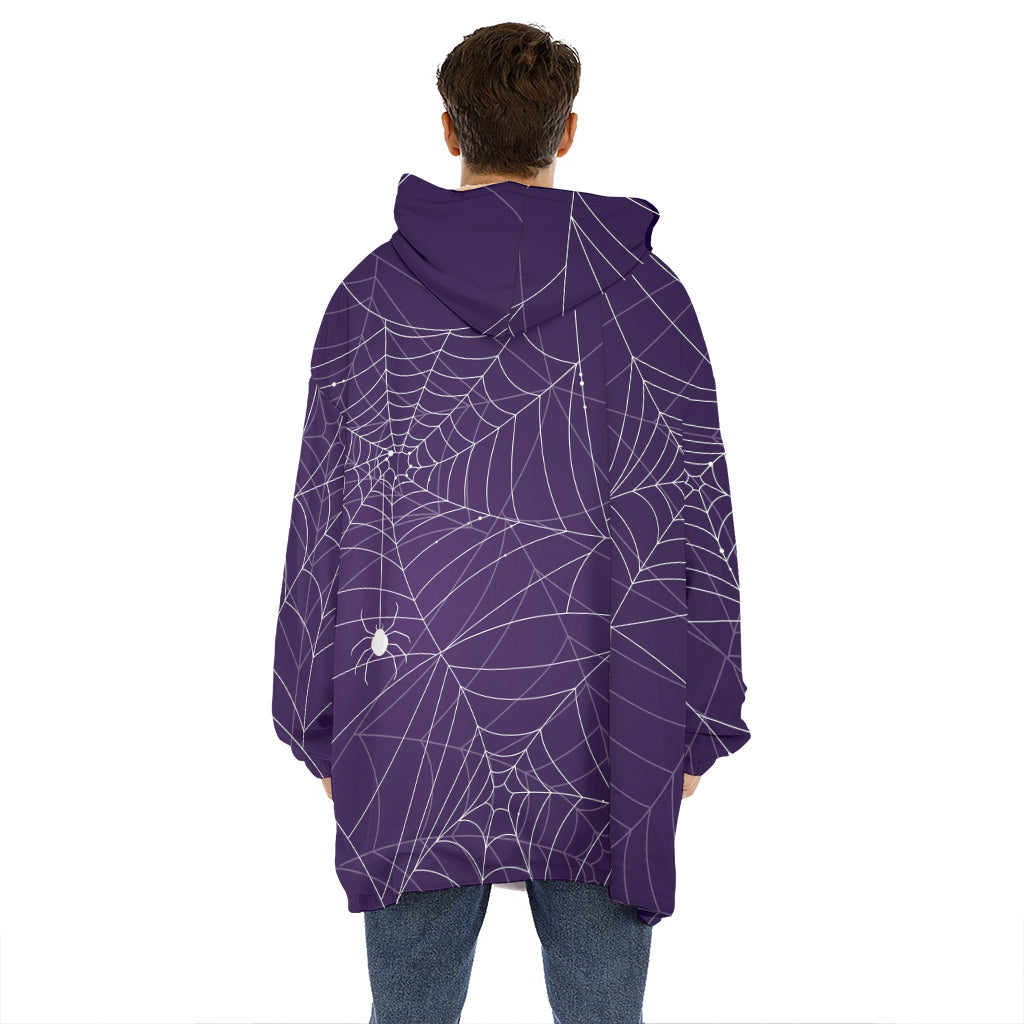 Purple Spider Web Pattern Print Hoodie Blanket