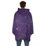 Purple Spider Web Pattern Print Hoodie Blanket