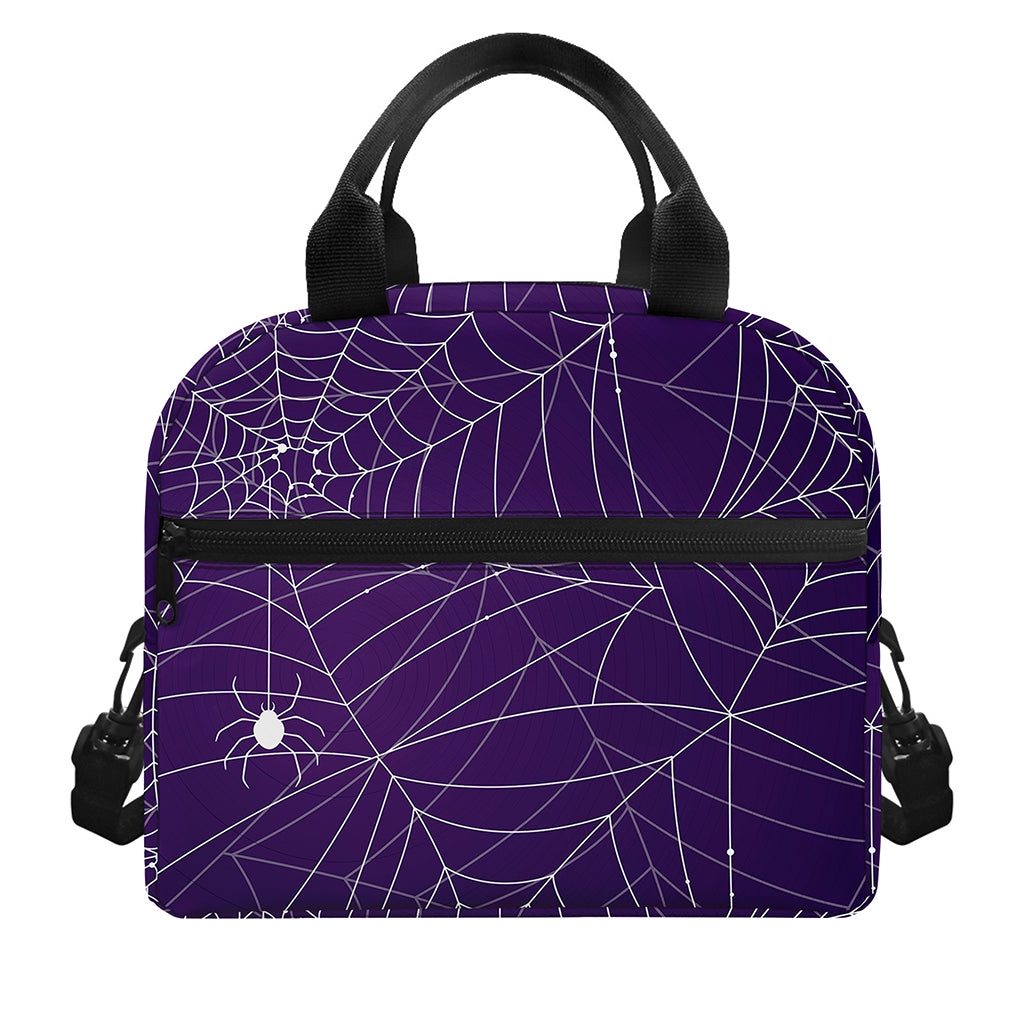 Purple Spider Web Pattern Print Insulated Lunch Bag