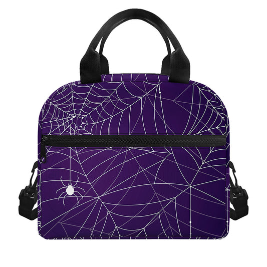 Purple Spider Web Pattern Print Insulated Lunch Bag