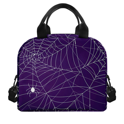 Purple Spider Web Pattern Print Insulated Lunch Bag