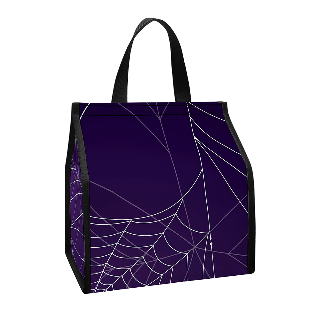 Purple Spider Web Pattern Print Insulated Lunch Tote