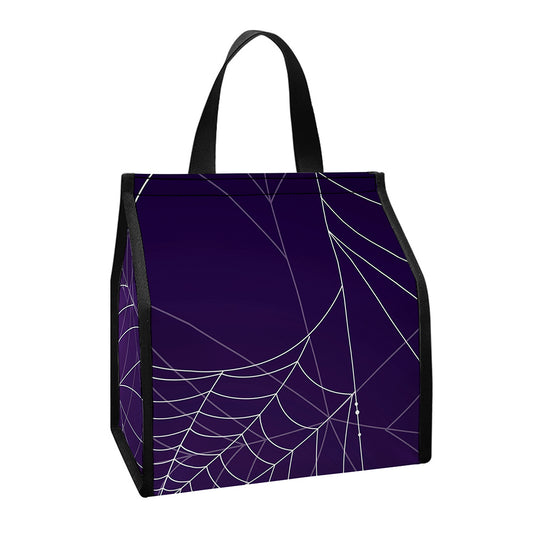 Purple Spider Web Pattern Print Insulated Lunch Tote