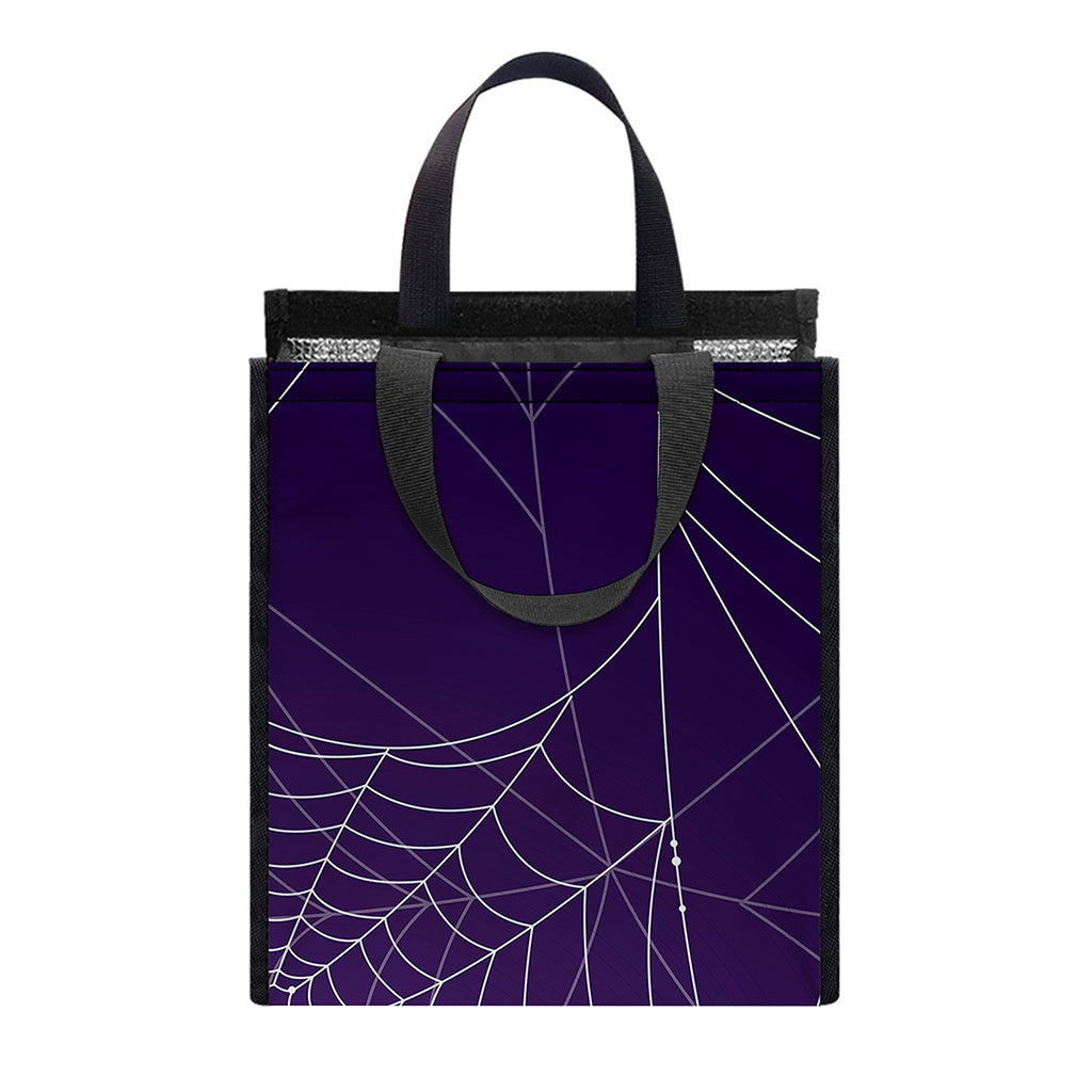 Purple Spider Web Pattern Print Insulated Lunch Tote